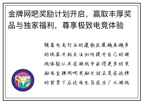 金牌网吧奖励计划开启,赢取丰厚奖品与独家福利,尊享极致电竞体验